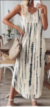 Tie Dye Maxi Dress for Women - Sleeveless V Neck Split Hem Vacation Dress with Pockets | AL Hussain