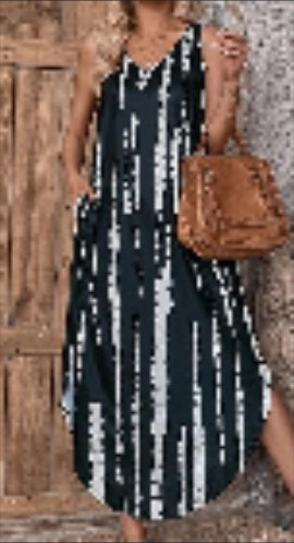 Tie Dye Maxi Dress for Women - Sleeveless V Neck Split Hem Vacation Dress with Pockets | AL Hussain