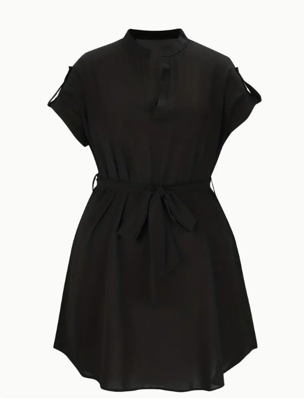 V Neck Summer Dress for Women - Belted Short Sleeve Bowknot Dress | AL Hussain
