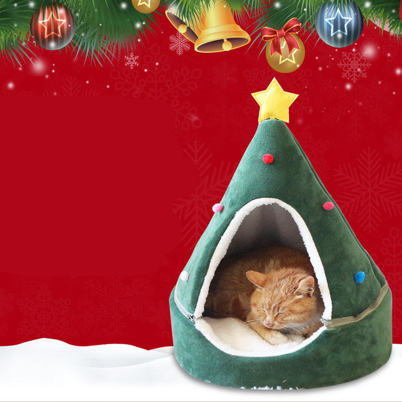 Christmas Tree Cat Litter Box Covered Pet Litter House with Door