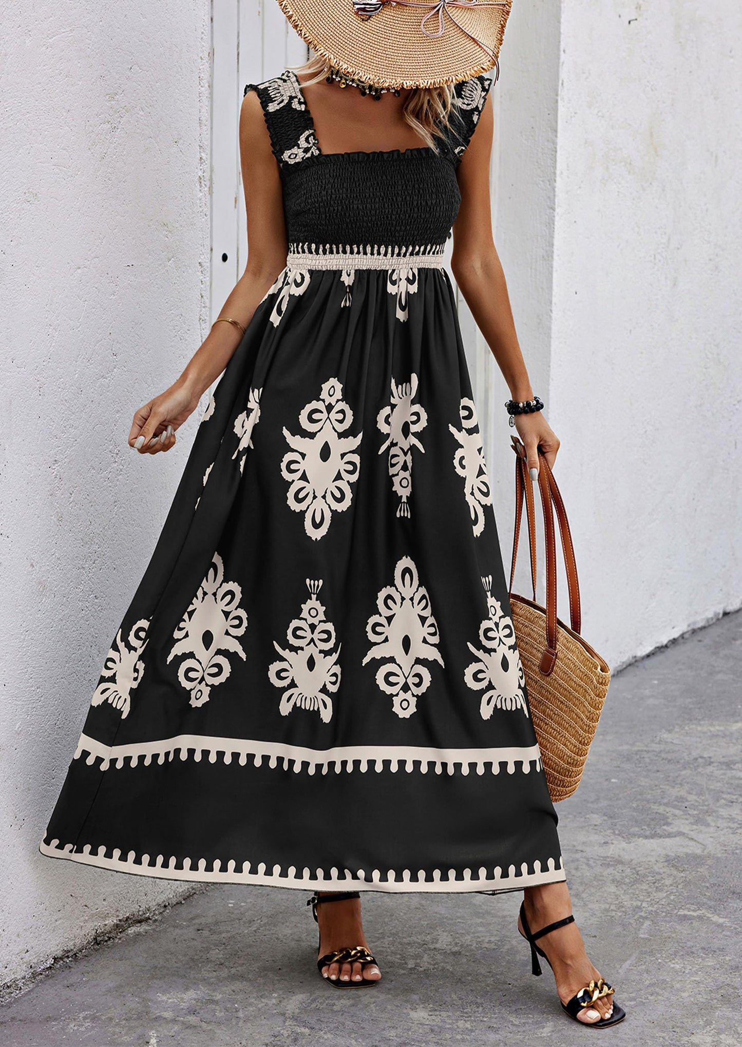 Square Neck Summer Dress for Women - Palace Style Printed Sleeveless Bodycon Slip Dress | AL Hussain