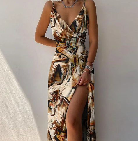 V Neck Sling Dress for Women - Slit Slim Summer Suspender Dress | AL Hussain