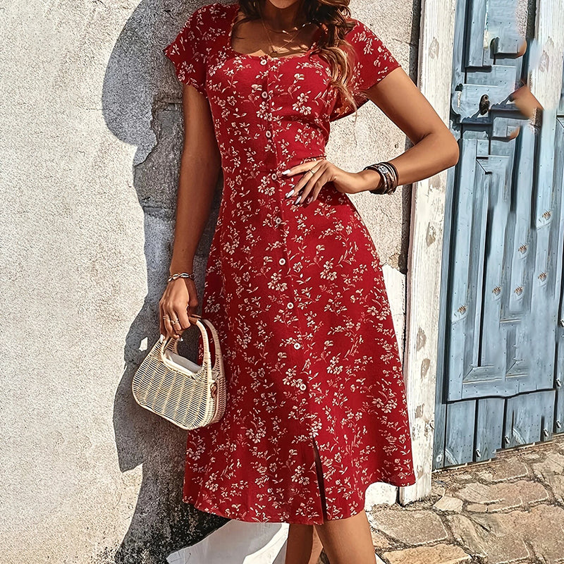 Floral Maxi Dress for Women - Button Up Split Bohemian Beach Dress | AL Hussain
