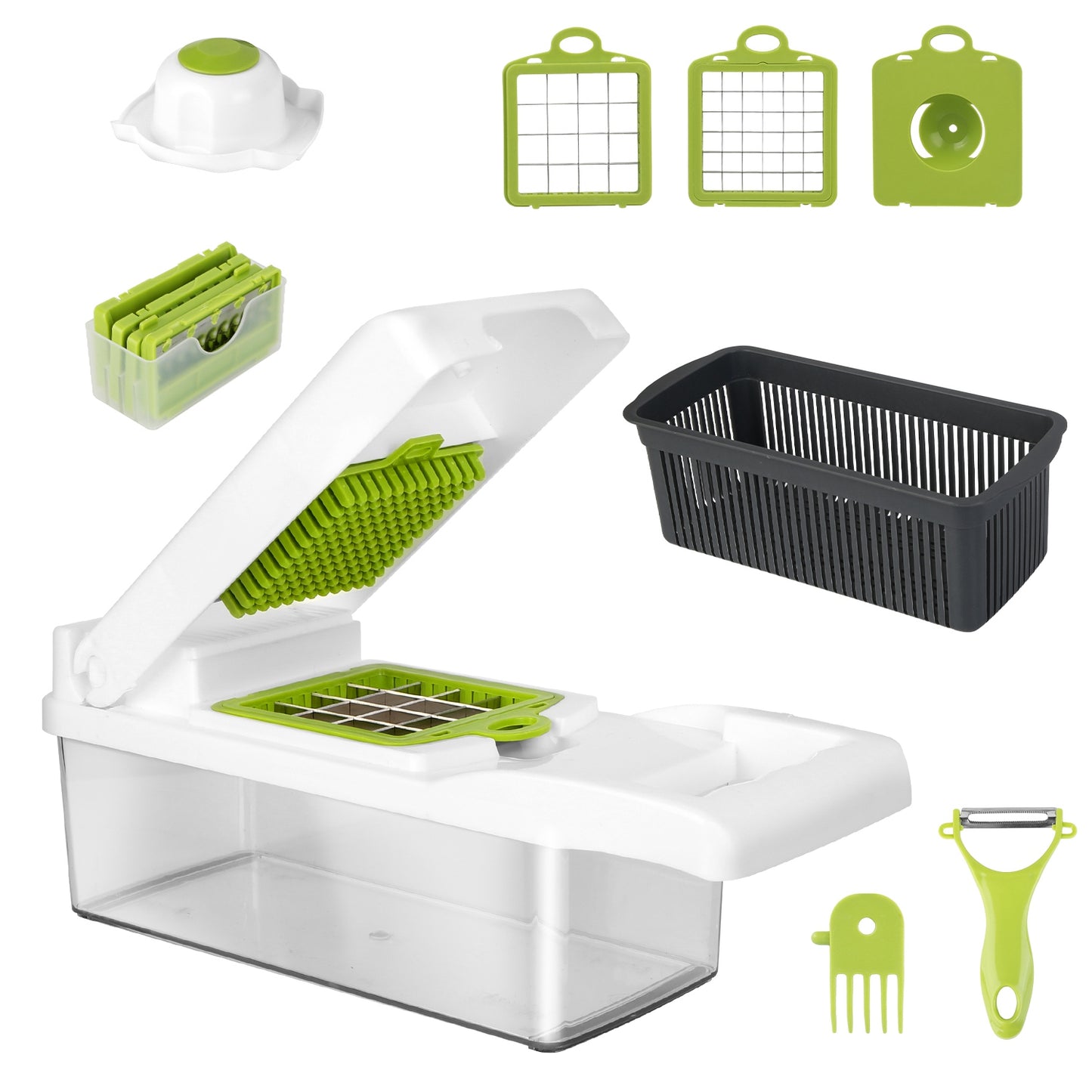 1 Set 12 In 1 Vegetable Chopper With Container Kitchen Food Slicer Dicer Grater Peeler Egg Separator Hand Protector For Onion Salad Potato