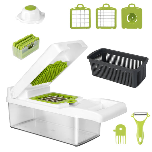 1 Set 12 In 1 Vegetable Chopper With Container Kitchen Food Slicer Dicer Grater Peeler Egg Separator Hand Protector For Onion Salad Potato
