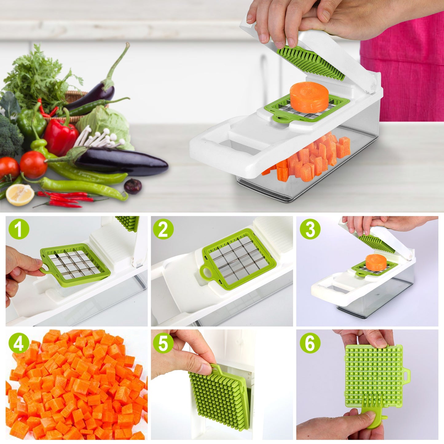 1 Set 12 In 1 Vegetable Chopper With Container Kitchen Food Slicer Dicer Grater Peeler Egg Separator Hand Protector For Onion Salad Potato