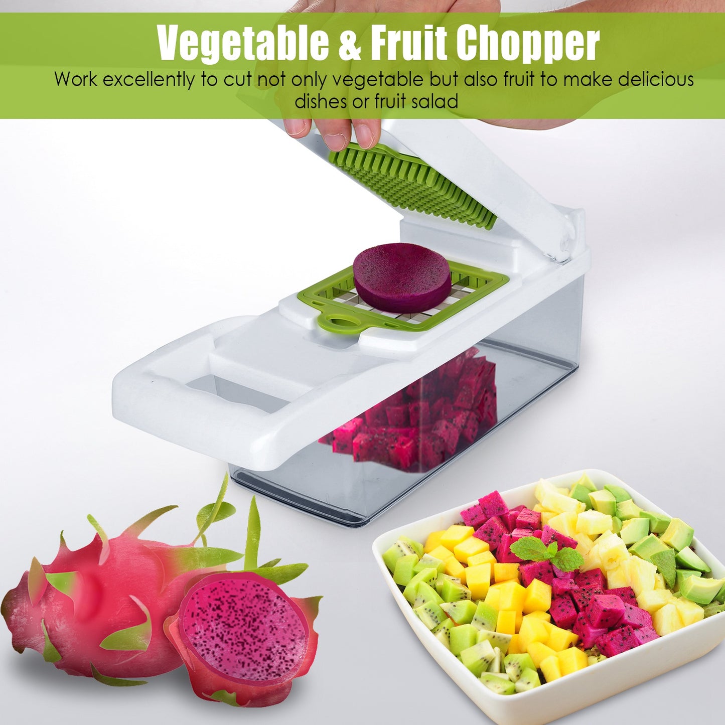 1 Set 12 In 1 Vegetable Chopper With Container Kitchen Food Slicer Dicer Grater Peeler Egg Separator Hand Protector For Onion Salad Potato