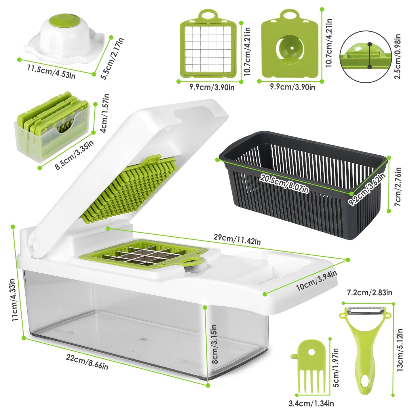 1 Set 12 In 1 Vegetable Chopper With Container Kitchen Food Slicer Dicer Grater Peeler Egg Separator Hand Protector For Onion Salad Potato