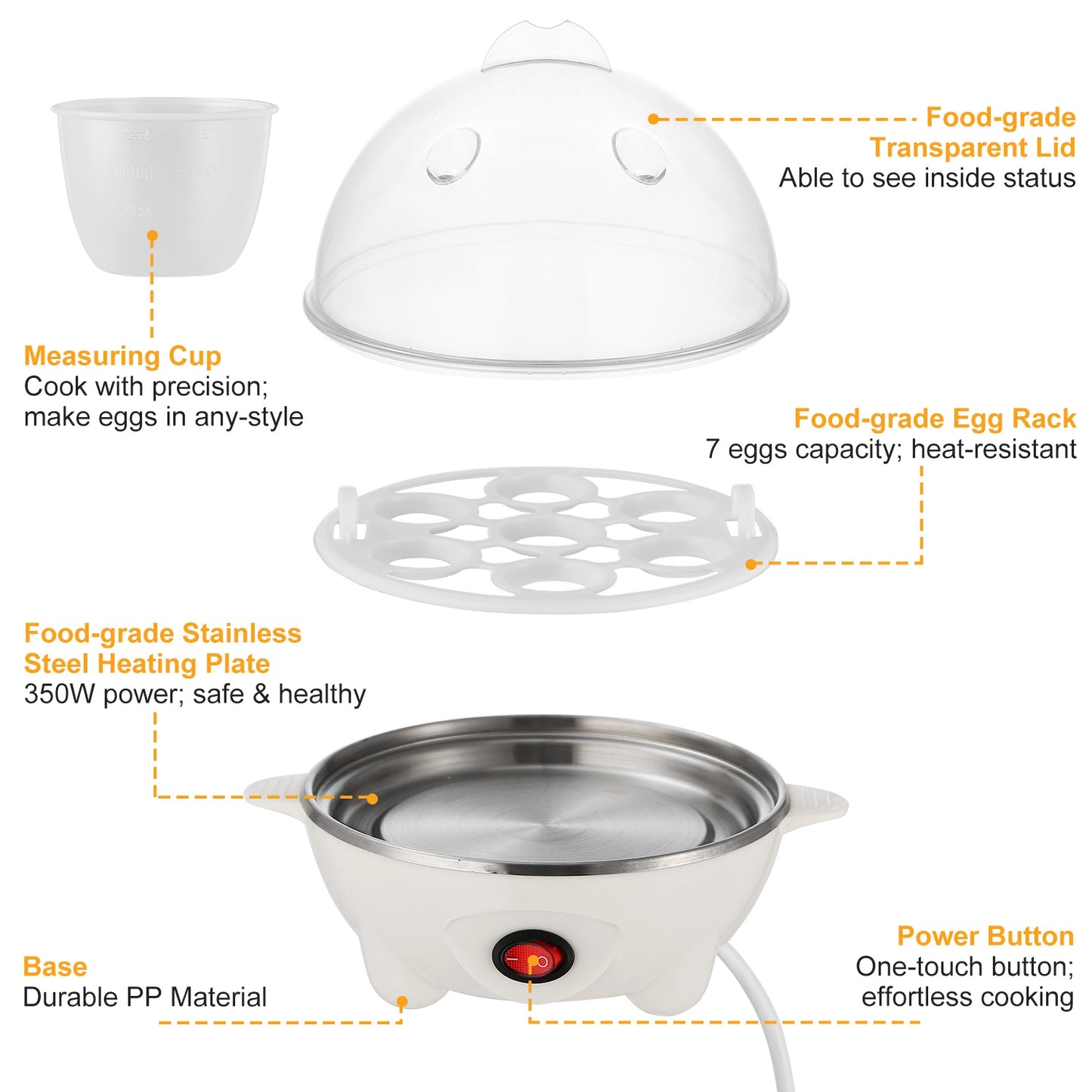 1Pc Electric Egg Cooker For Daily Breakfast Preparation 7-Capacity Hard-Boiled Egg Maker With Auto-Off Measuring Cup For Hard Boiled Steamed Vegetables Seafood Dumplings