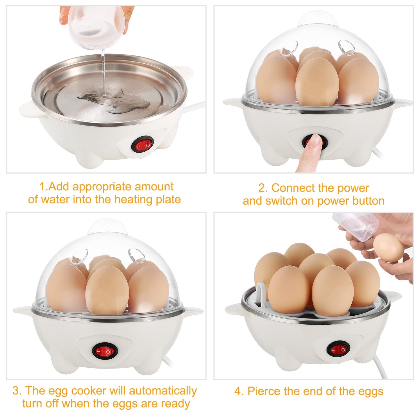 1Pc Electric Egg Cooker For Daily Breakfast Preparation 7-Capacity Hard-Boiled Egg Maker With Auto-Off Measuring Cup For Hard Boiled Steamed Vegetables Seafood Dumplings