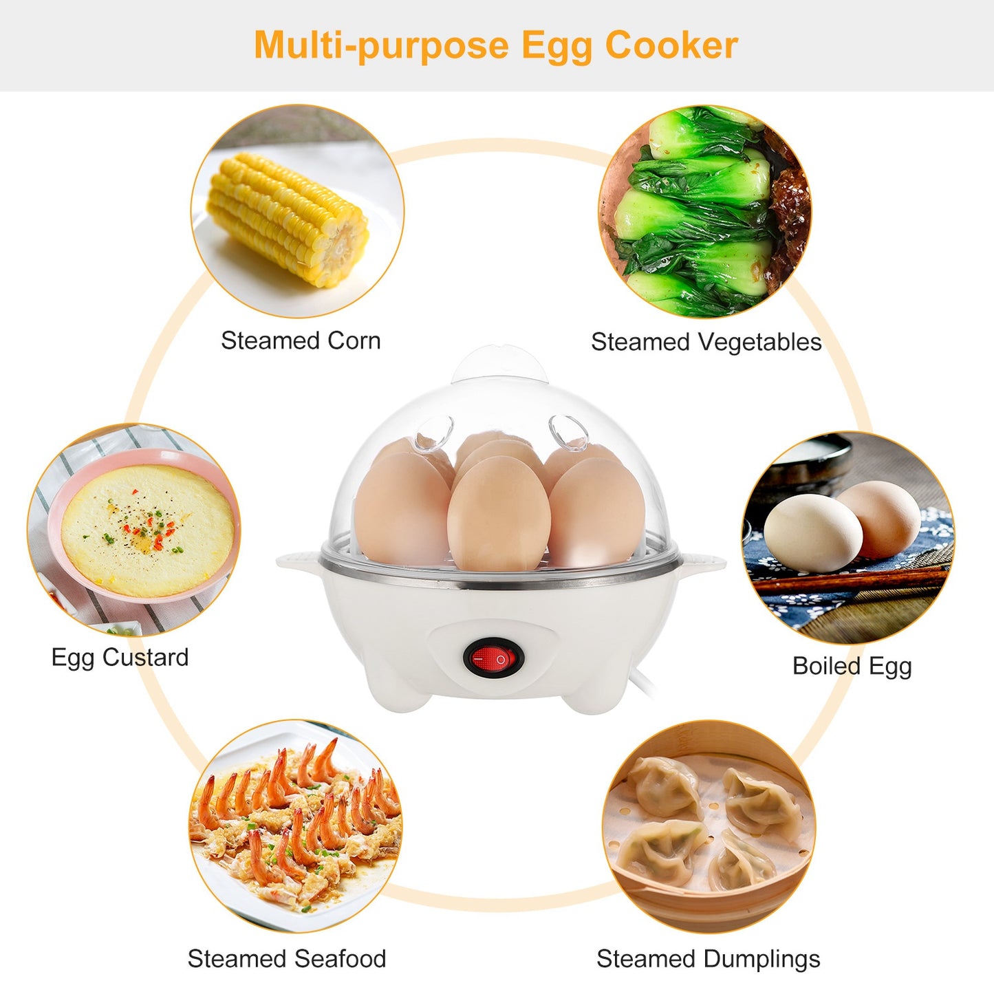 1Pc Electric Egg Cooker For Daily Breakfast Preparation 7-Capacity Hard-Boiled Egg Maker With Auto-Off Measuring Cup For Hard Boiled Steamed Vegetables Seafood Dumplings