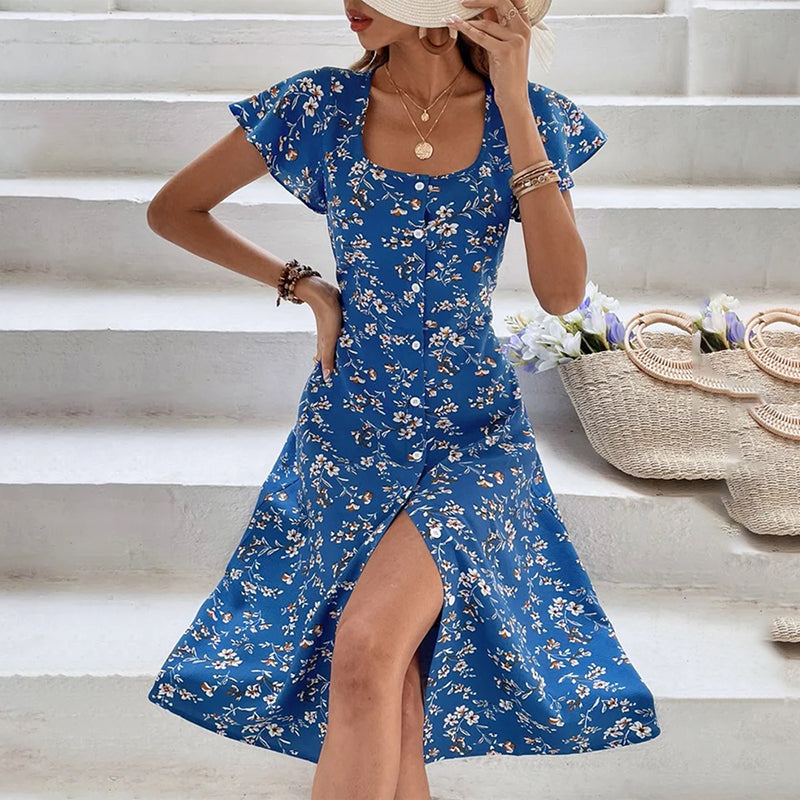 Floral Maxi Dress for Women - Button Up Split Bohemian Beach Dress | AL Hussain