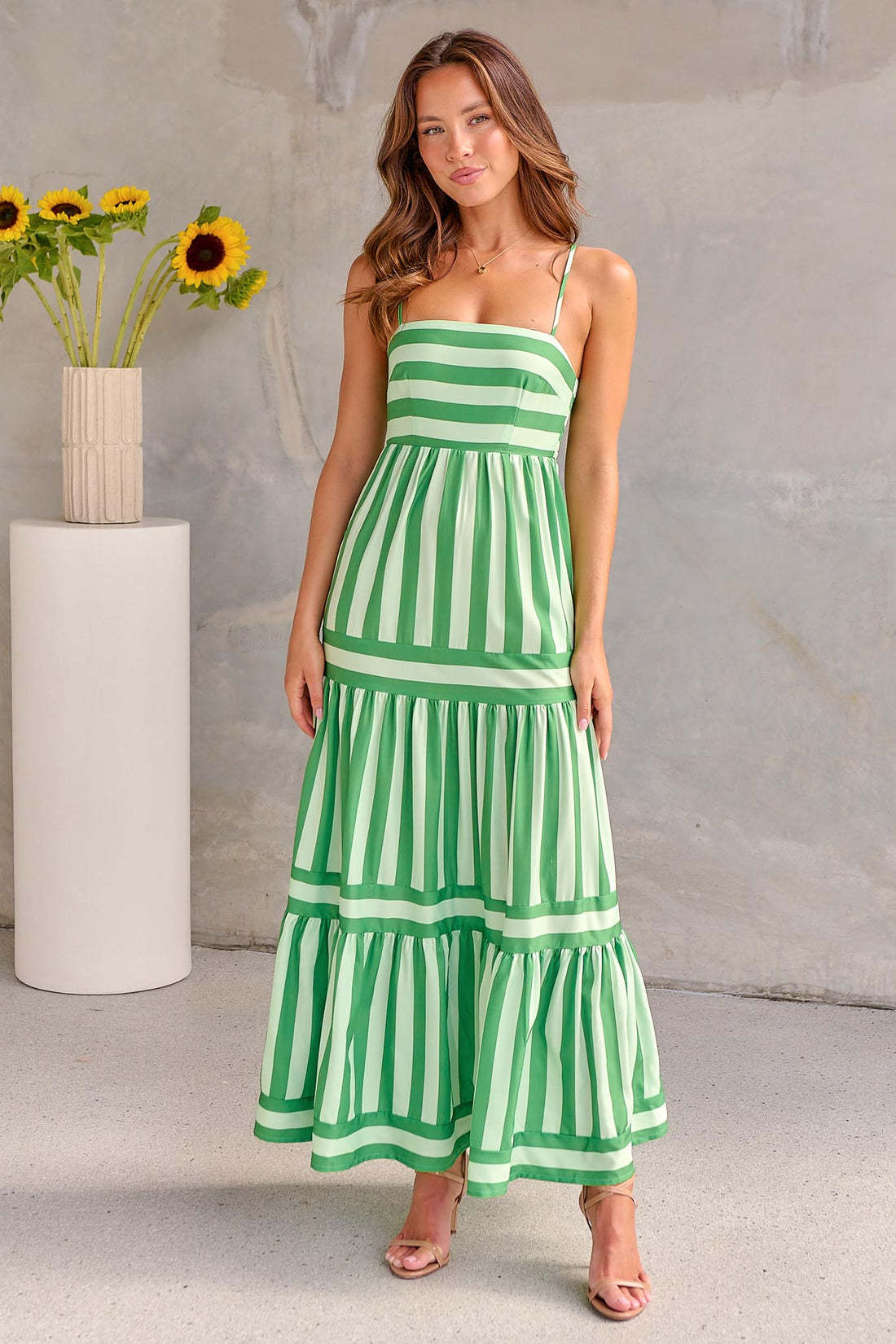 Striped Maxi Dress for Women - Square Neck Backless Beach Dress with Pockets | AL Hussain