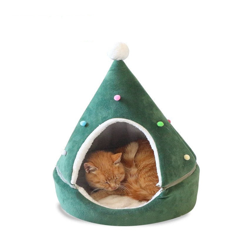 Christmas Tree Cat Litter Box Covered Pet Litter House with Door