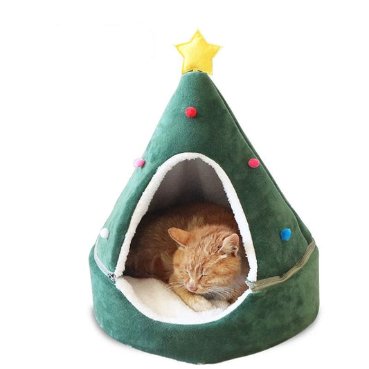 Christmas Tree Cat Litter Box Covered Pet Litter House with Door