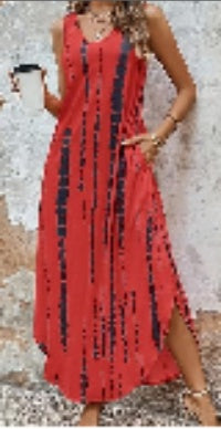 Tie Dye Maxi Dress for Women - Sleeveless V Neck Split Hem Vacation Dress with Pockets | AL Hussain