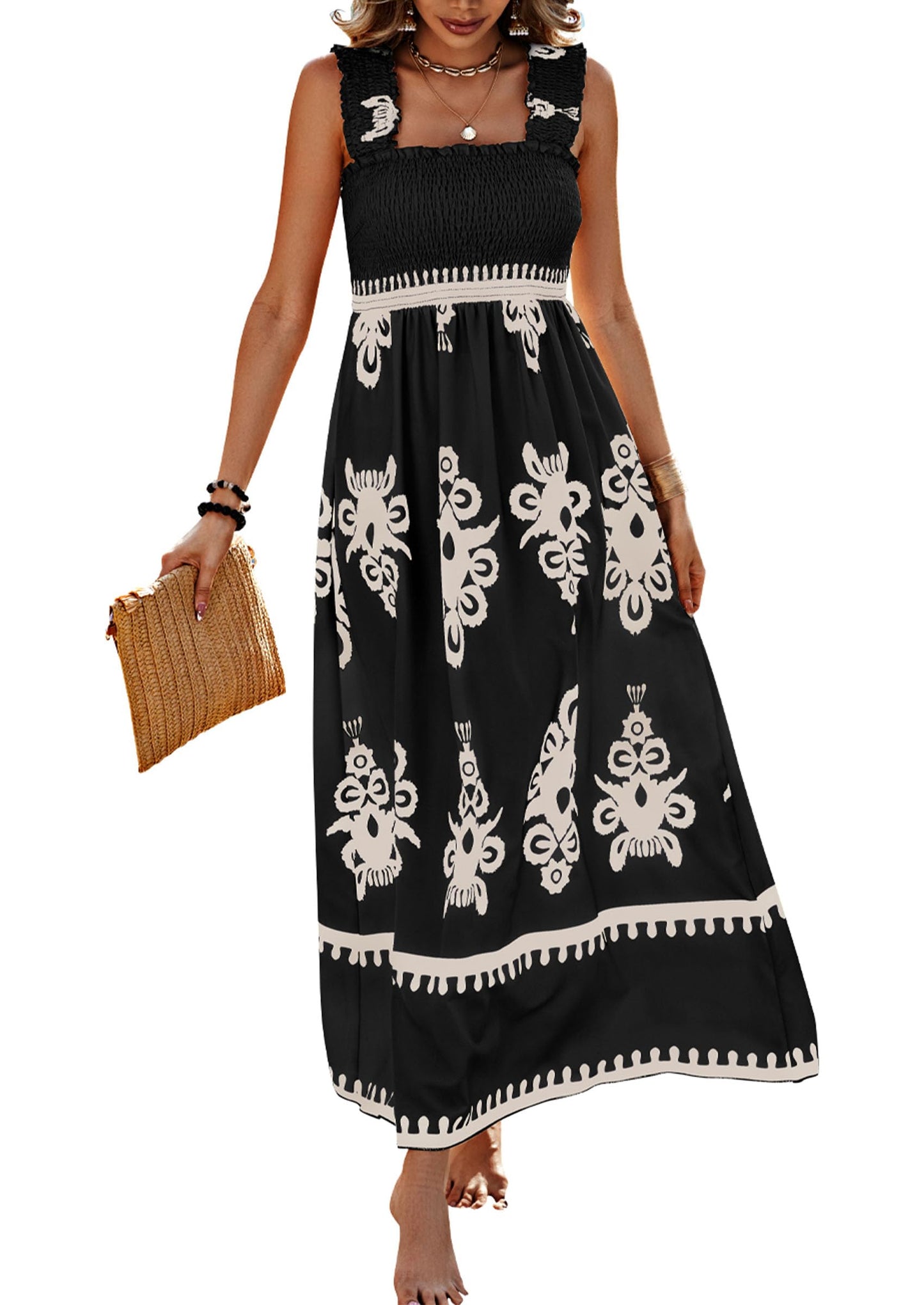 Square Neck Summer Dress for Women - Palace Style Printed Sleeveless Bodycon Slip Dress | AL Hussain