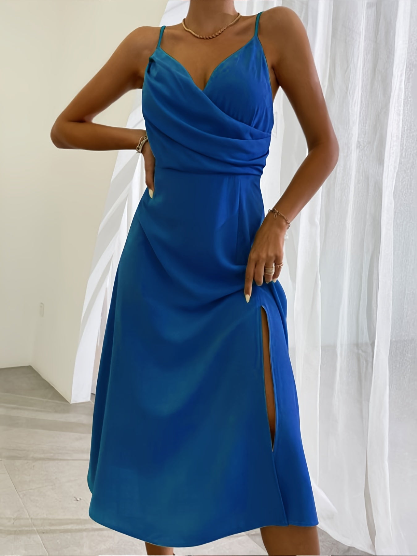 V Neck Sling Dress for Women - Slit Slim Summer Suspender Dress | AL Hussain