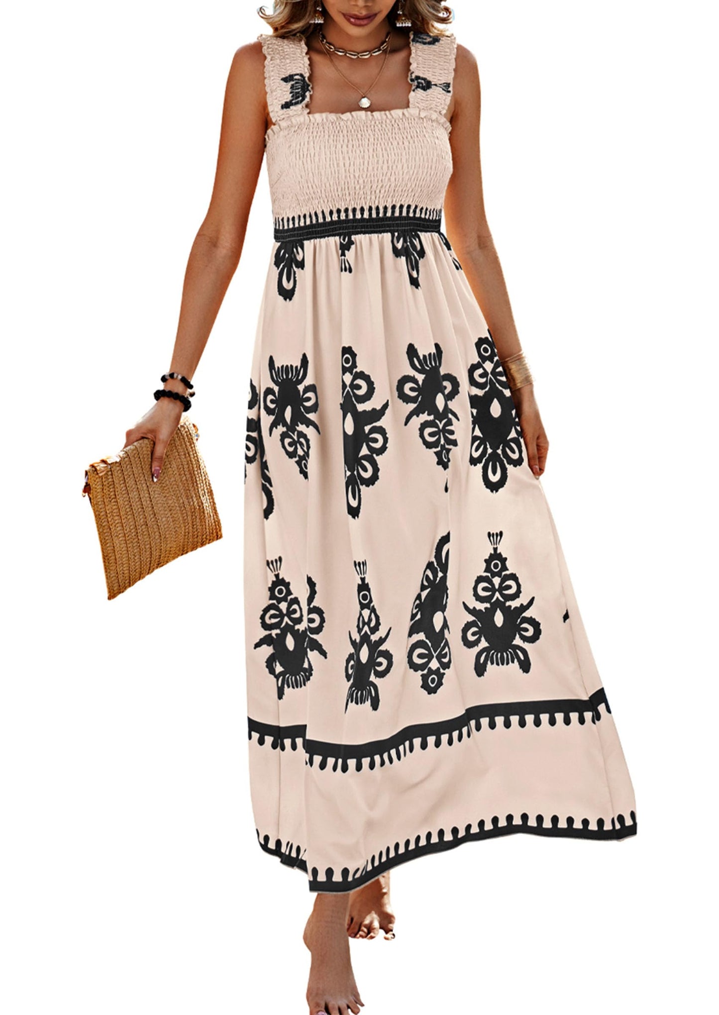 Square Neck Summer Dress for Women - Palace Style Printed Sleeveless Bodycon Slip Dress | AL Hussain