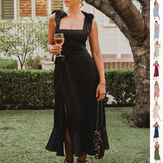 Suspender Split Dress for Women - Lace-Up Ruffled Summer Beach Dress | AL Hussain