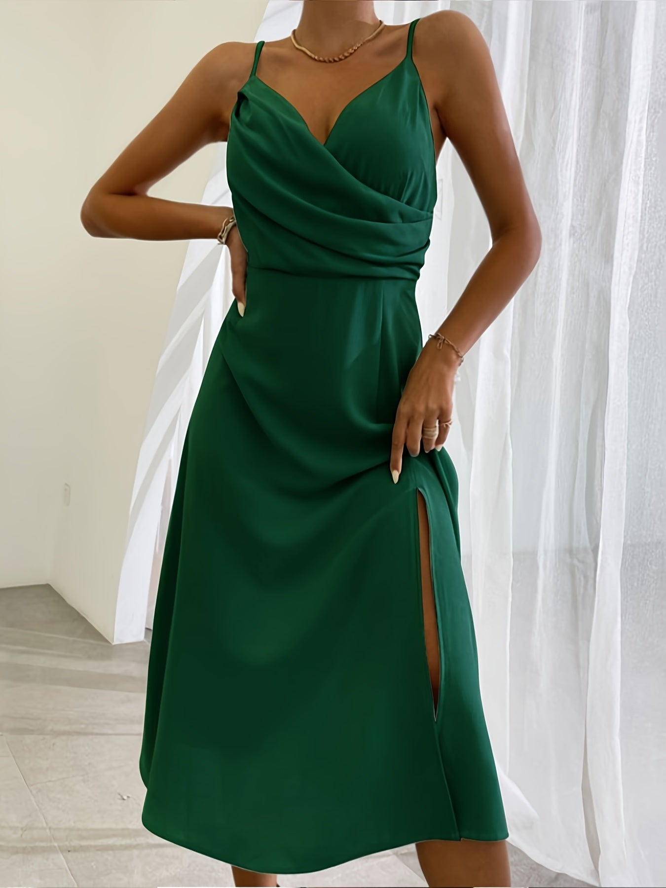 V Neck Sling Dress for Women - Slit Slim Summer Suspender Dress | AL Hussain