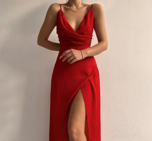 V Neck Sling Dress for Women - Slit Slim Summer Suspender Dress | AL Hussain