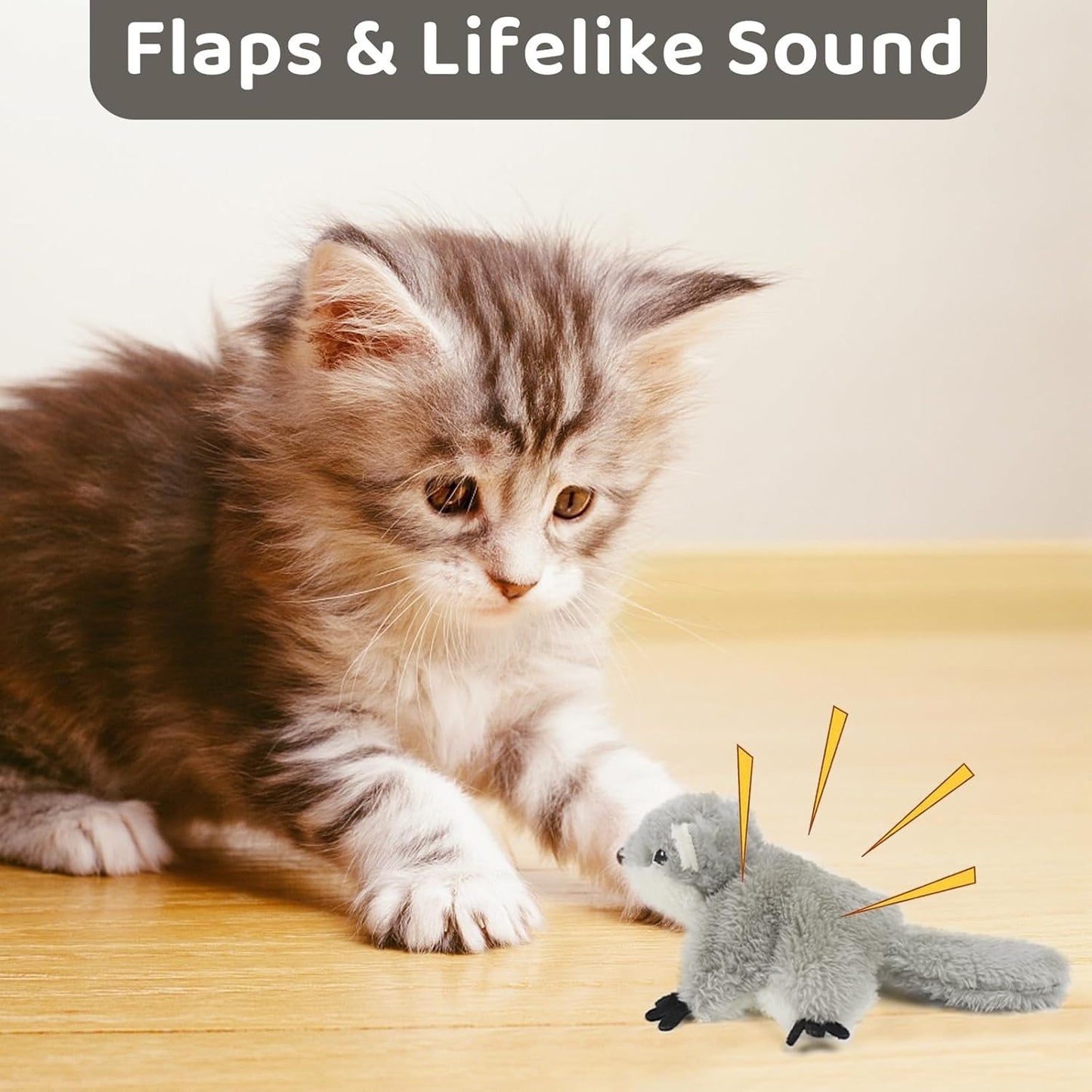 Interactive Catnip Toy Flapping Squirrel Rechargeable Touch Activated Cat Toy