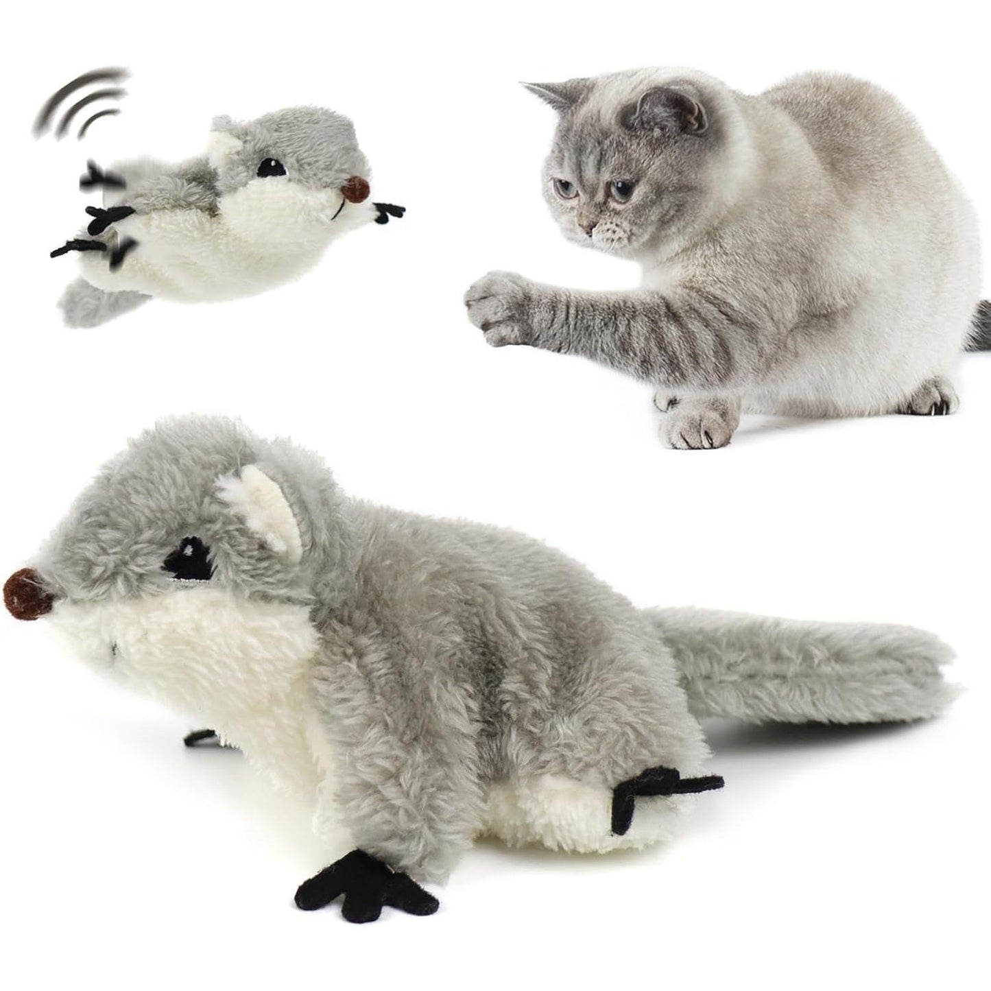 Interactive Catnip Toy Flapping Squirrel Rechargeable Touch Activated Cat Toy