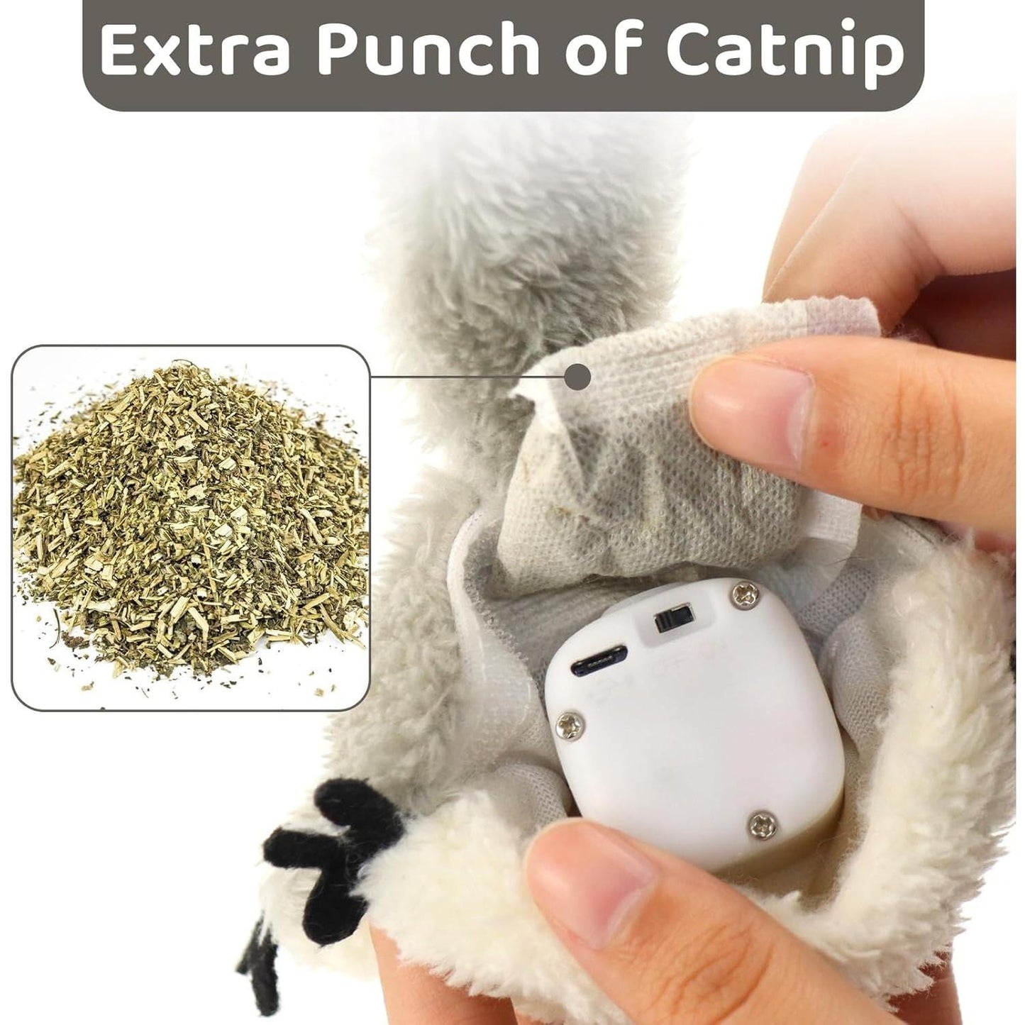 Interactive Catnip Toy Flapping Squirrel Rechargeable Touch Activated Cat Toy