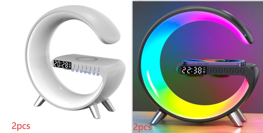 Smart G-Shaped LED Lamp with Bluetooth Speaker & Wireless Charger