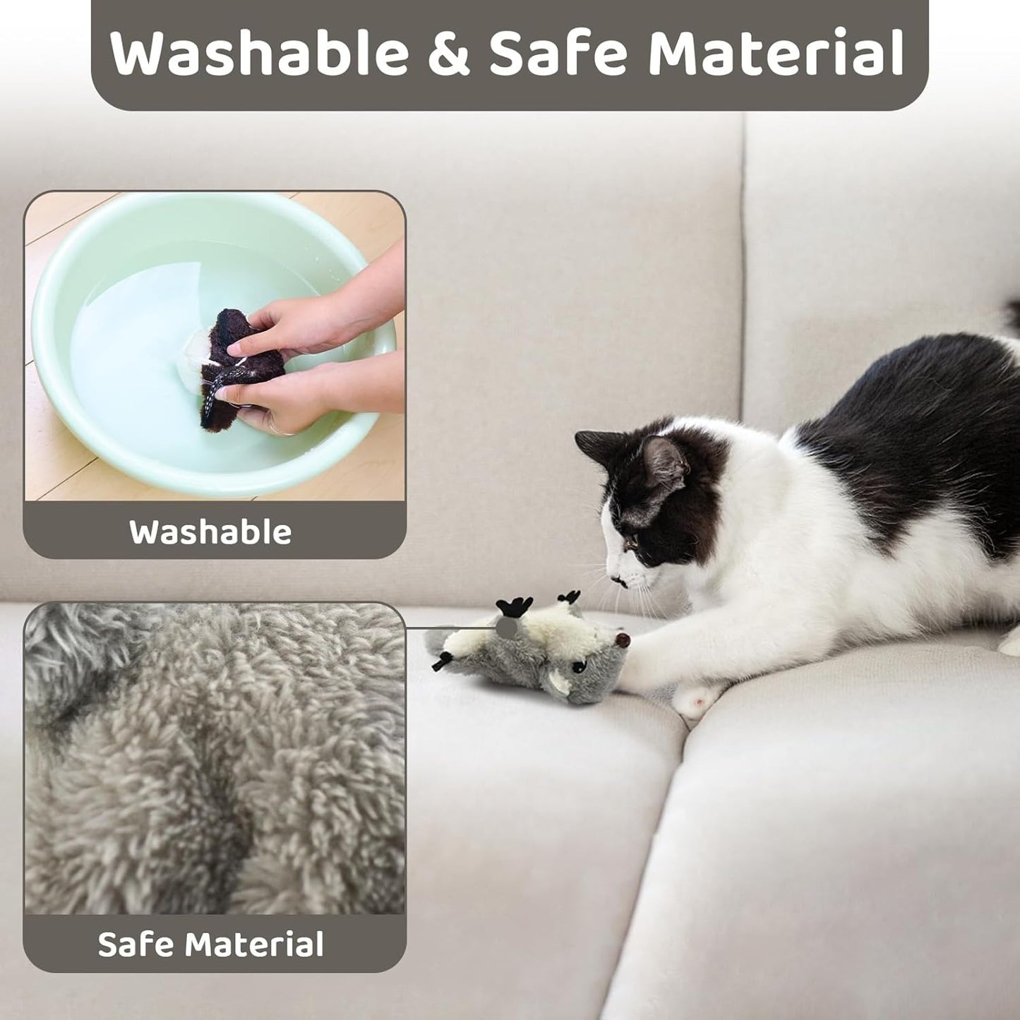 Interactive Catnip Toy Flapping Squirrel Rechargeable Touch Activated Cat Toy